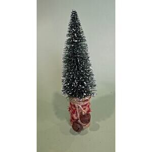 Handcrafted  Bottle Brush Tree on Decorated Thread Spool  Holiday Décor SPT5